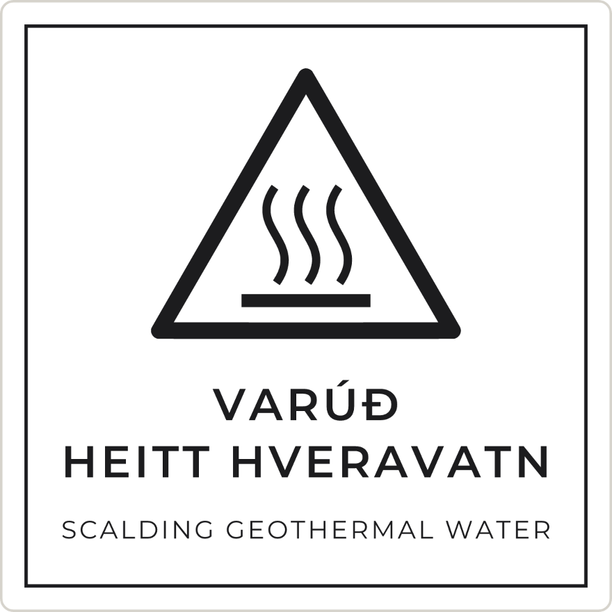Varúð, heitt hveravatn - viðvörunarskilti, hvítt