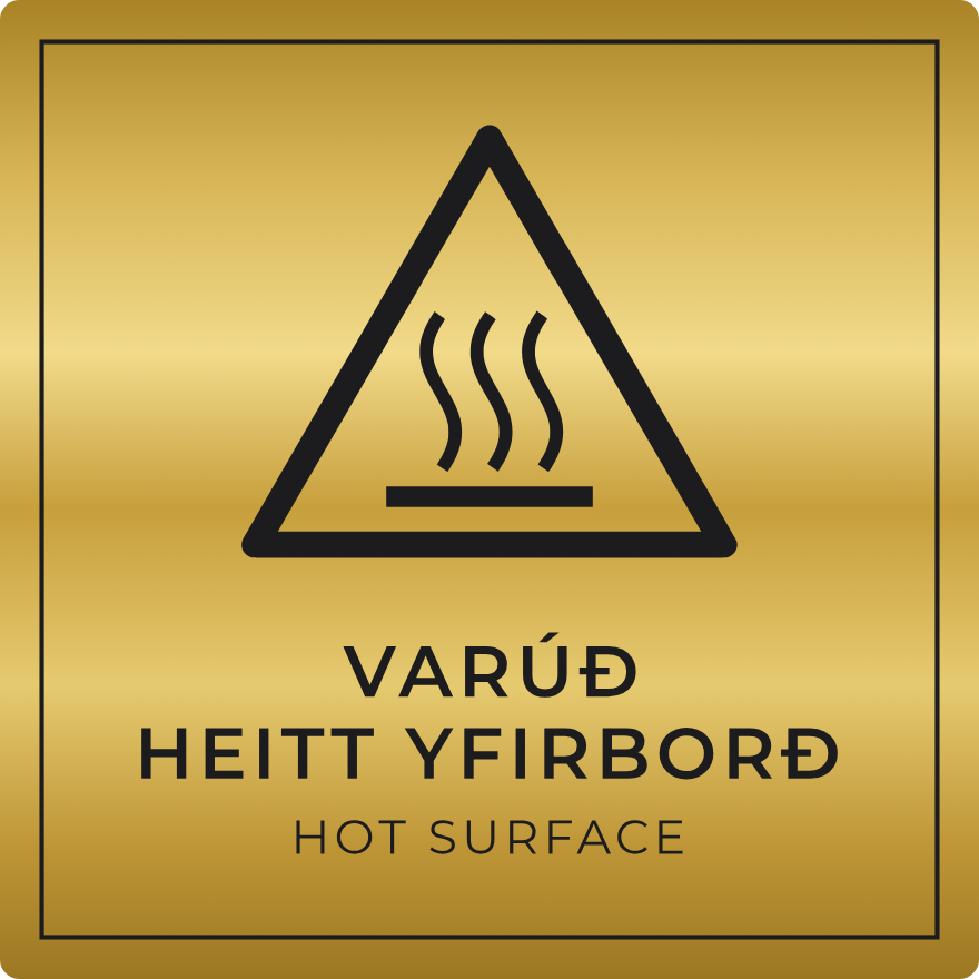 Varúð, heitt yfirborð - viðvörunarskilti, gull
