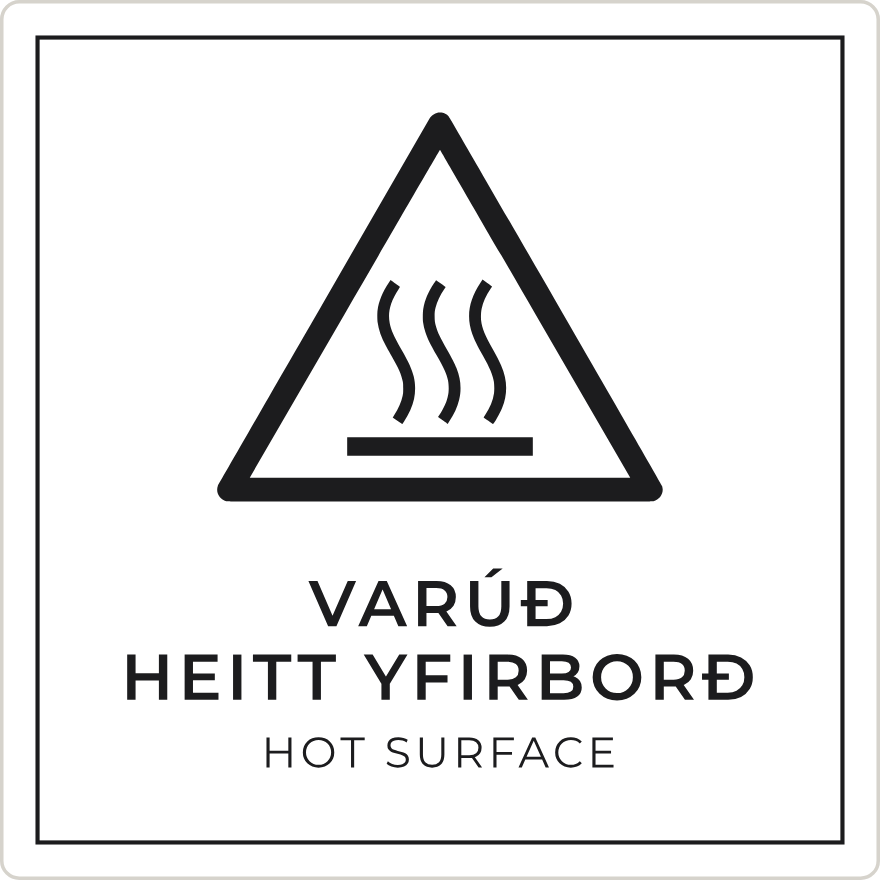 Varúð, heitt yfirborð - viðvörunarskilti, hvítt