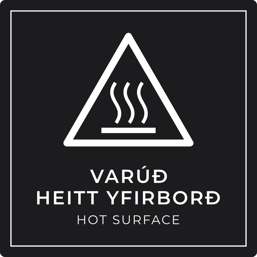 Varúð, heitt yfirborð - viðvörunarskilti, svart