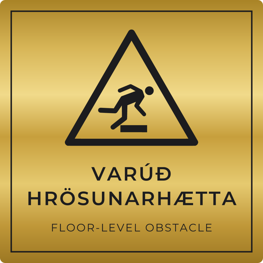 Varúð, hrösunarhætta - viðvörunarskilti, gull