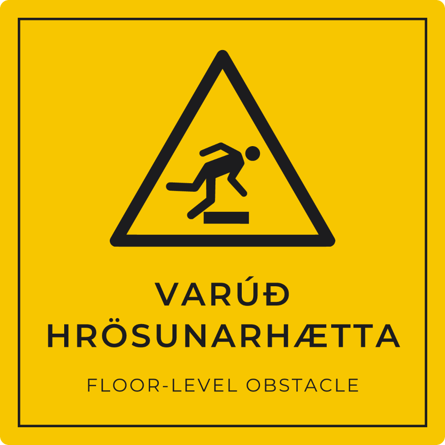 Varúð, hrösunarhætta - viðvörunarskilti, gult
