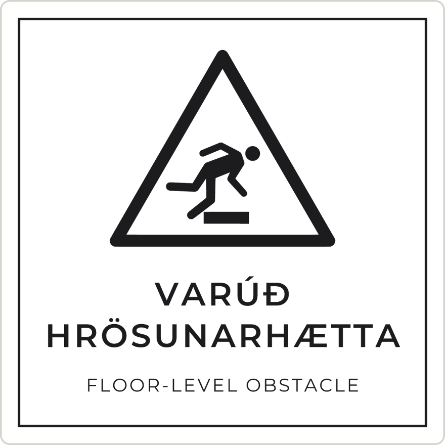 Varúð, hrösunarhætta - viðvörunarskilti, hvítt