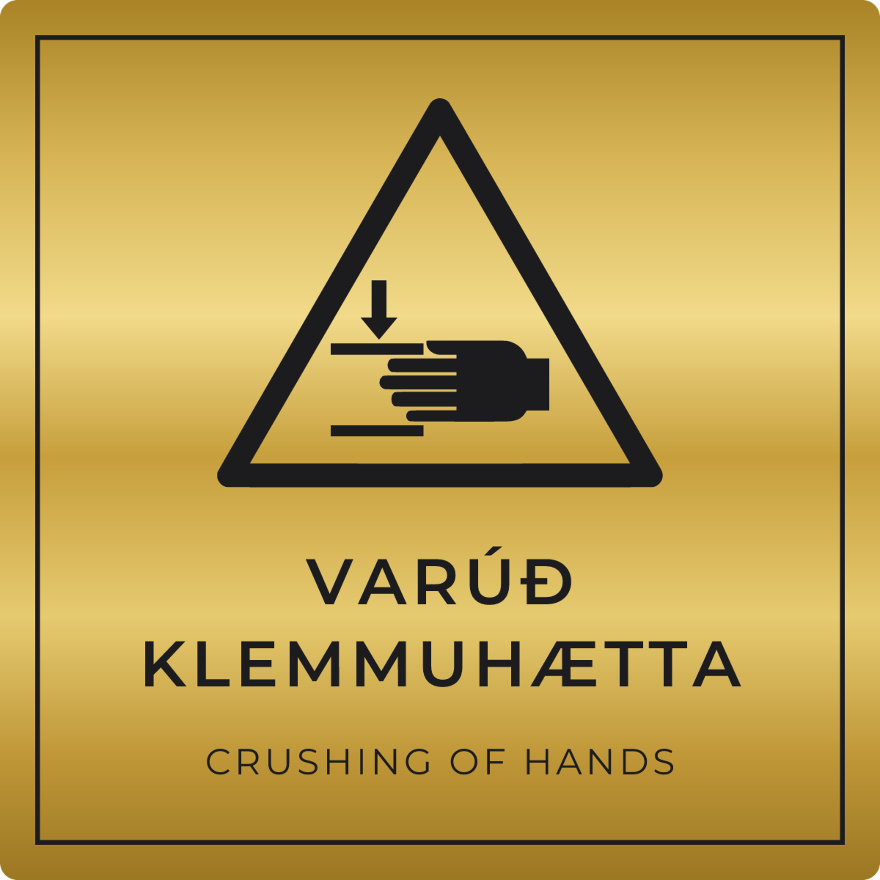 Varúð, klemmuhætta - viðvörunarskilti, gull