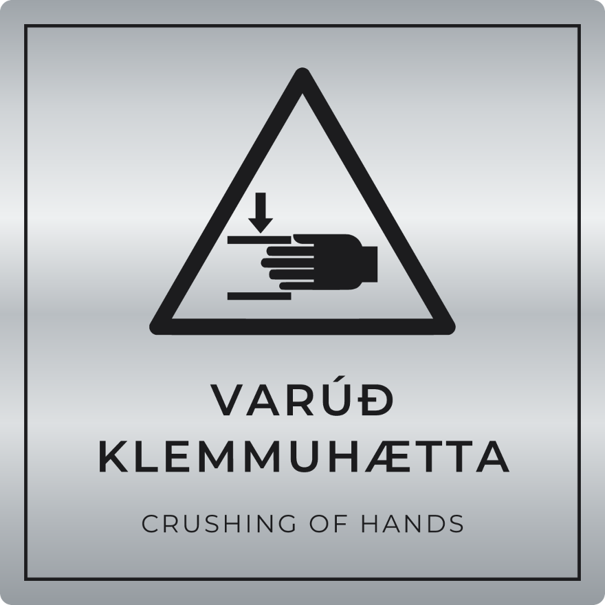 Varúð, klemmuhætta - viðvörunarskilti, silfur