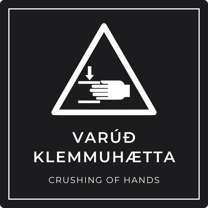 Varúð, klemmuhætta - viðvörunarskilti, svart