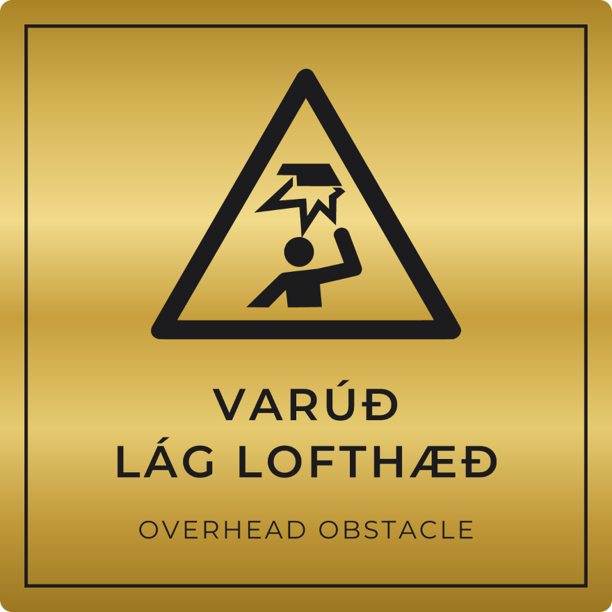 Varúð, lág lofthæð - viðvörunarskilti, gull