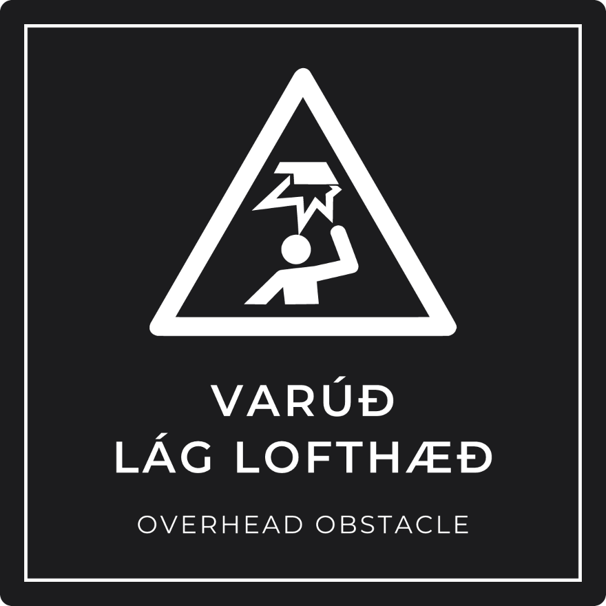 Varúð, lág lofthæð - viðvörunarskilti, svart