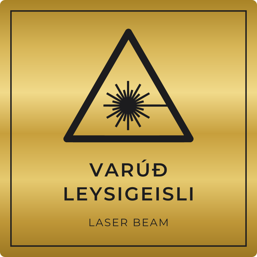 Varúð, leysigeisli - viðvörunarskilti, gull
