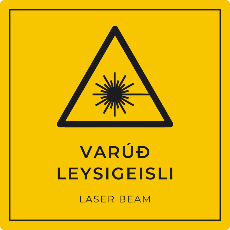 Varúð, leysigeisli - viðvörunarskilti, gult