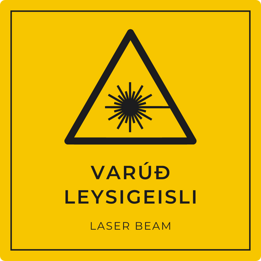 Varúð, leysigeisli - viðvörunarskilti, gult