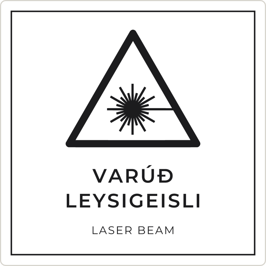 Varúð, leysigeisli - viðvörunarskilti, hvítt