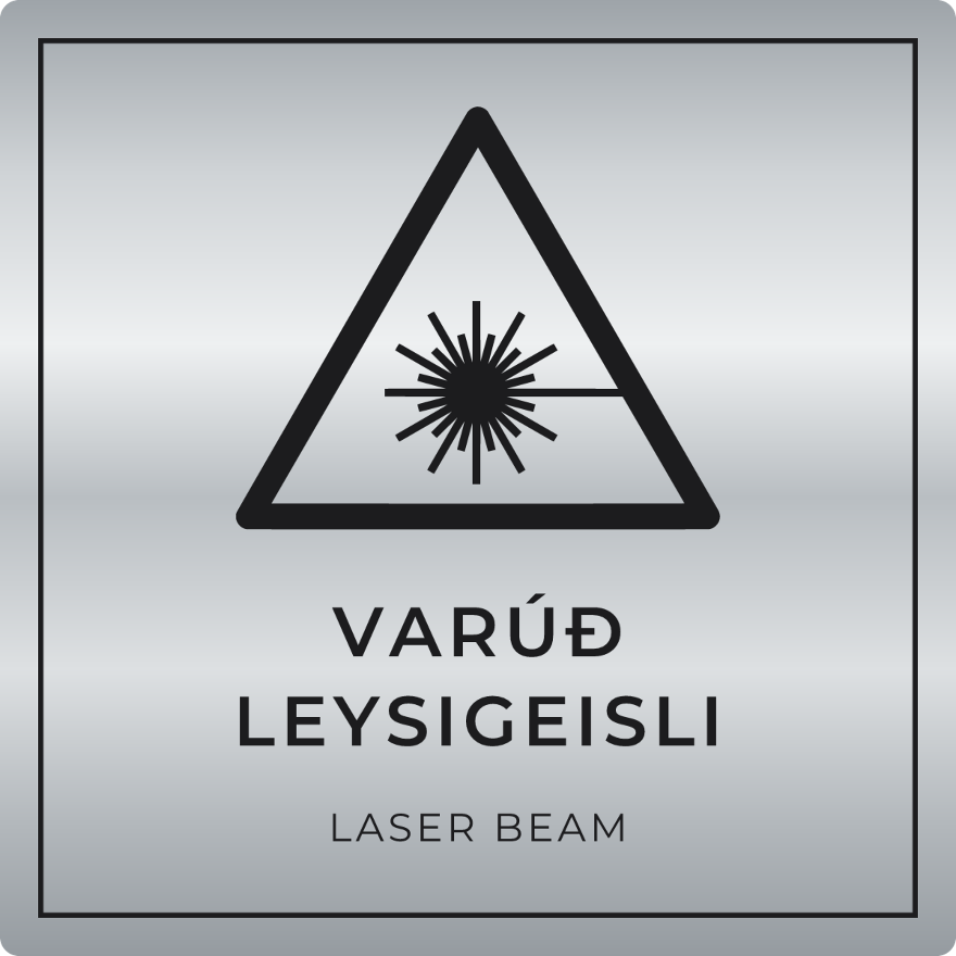 Varúð, leysigeisli - viðvörunarskilti, silfur