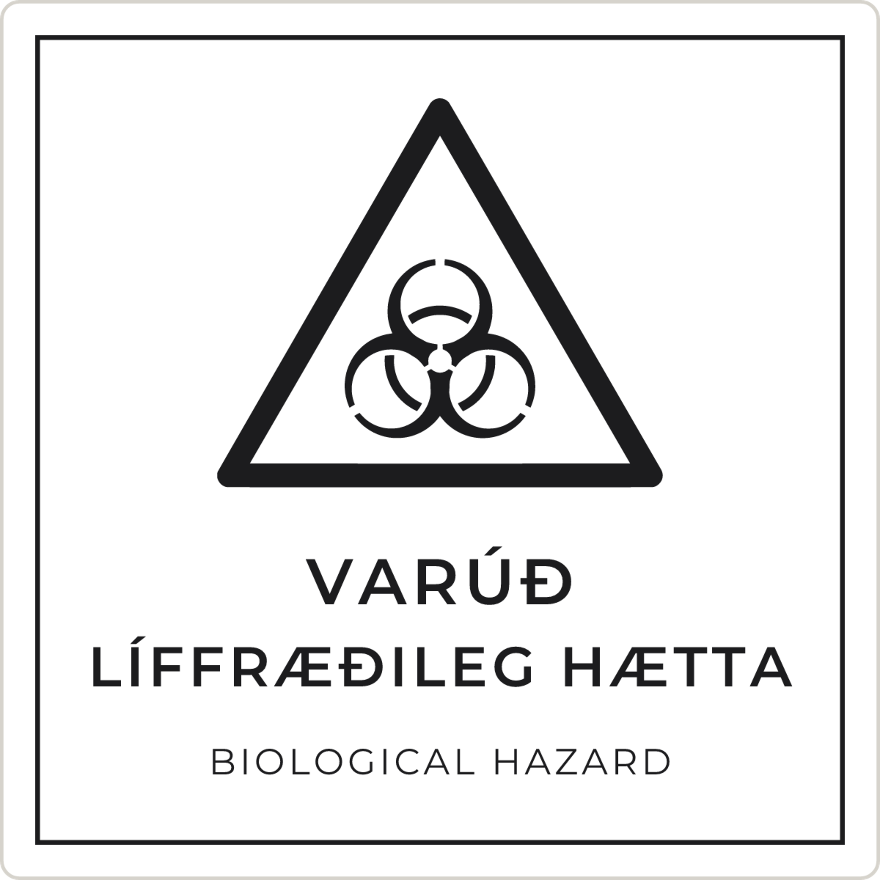 Varúð, líffræðileg hætta - viðvörunarskilti, hvítt