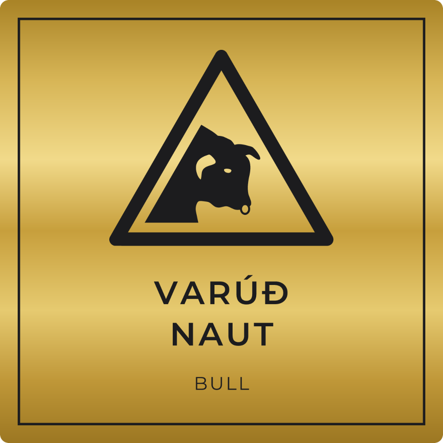 Varúð, naut - viðvörunarskilti, gull
