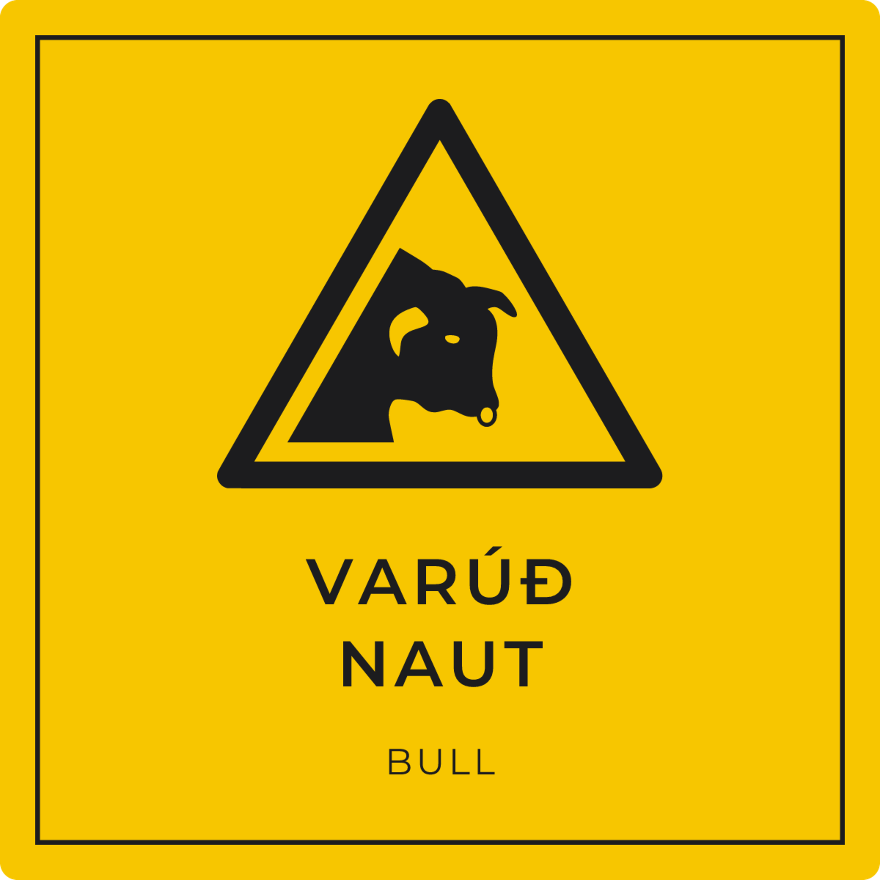 Varúð, naut - viðvörunarskilti, gult