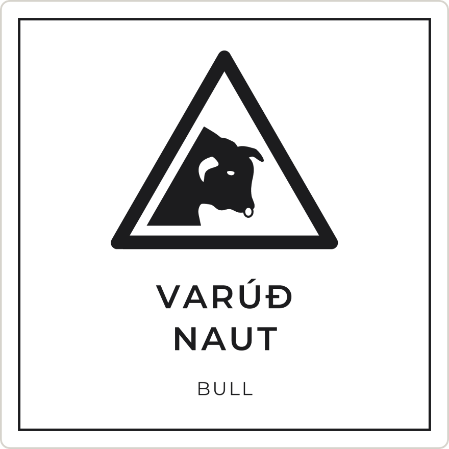 Varúð, naut - viðvörunarskilti, hvítt
