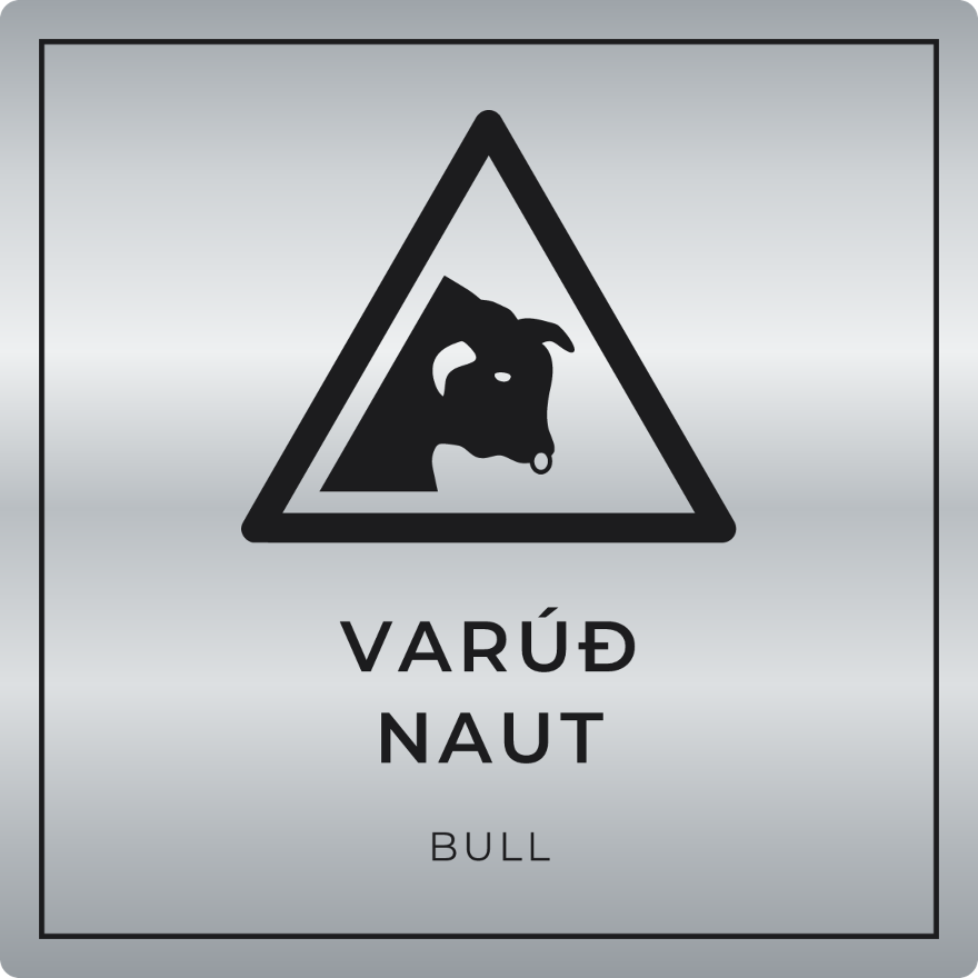 Varúð, naut - viðvörunarskilti, silfur