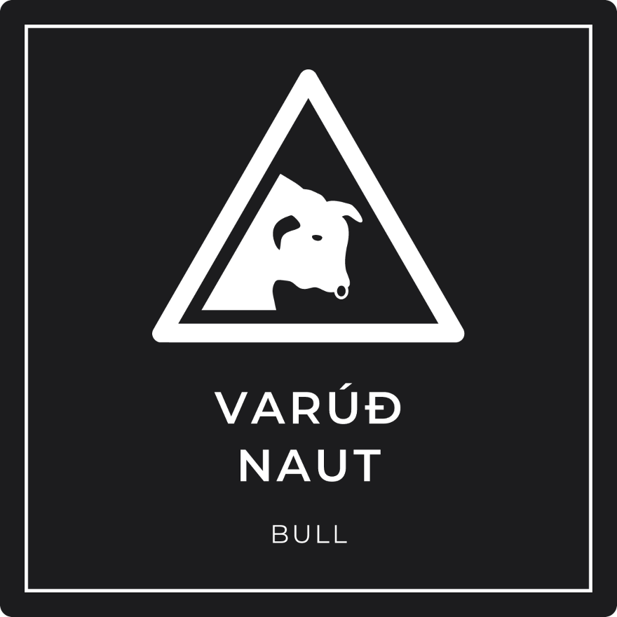 Varúð, naut - viðvörunarskilti, svart