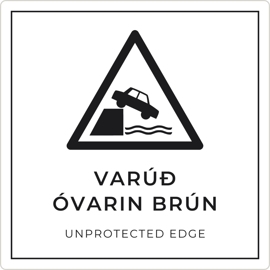 Varúð, óvarin brún - viðvörunarskilti, hvítt