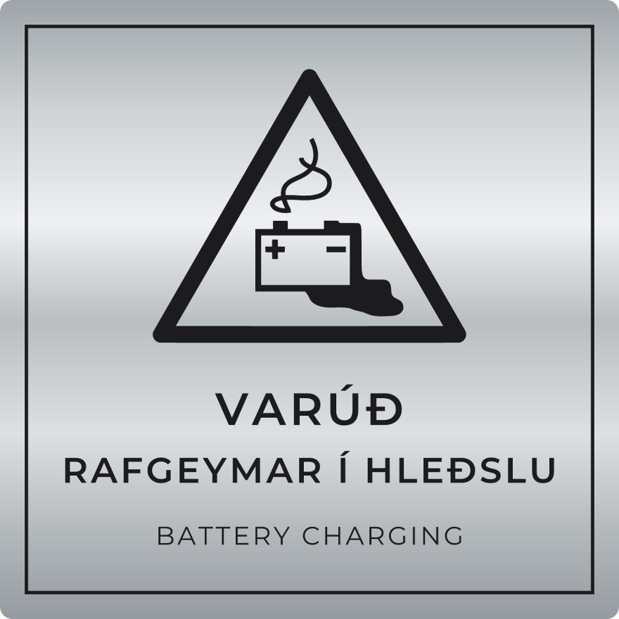 Varúð, rafgeymar í hleðslu - viðvörunarskilti, silfur