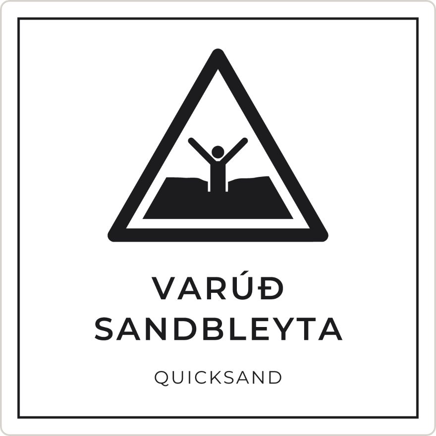 Varúð, sandbleyta - viðvörunarskilti, hvítt