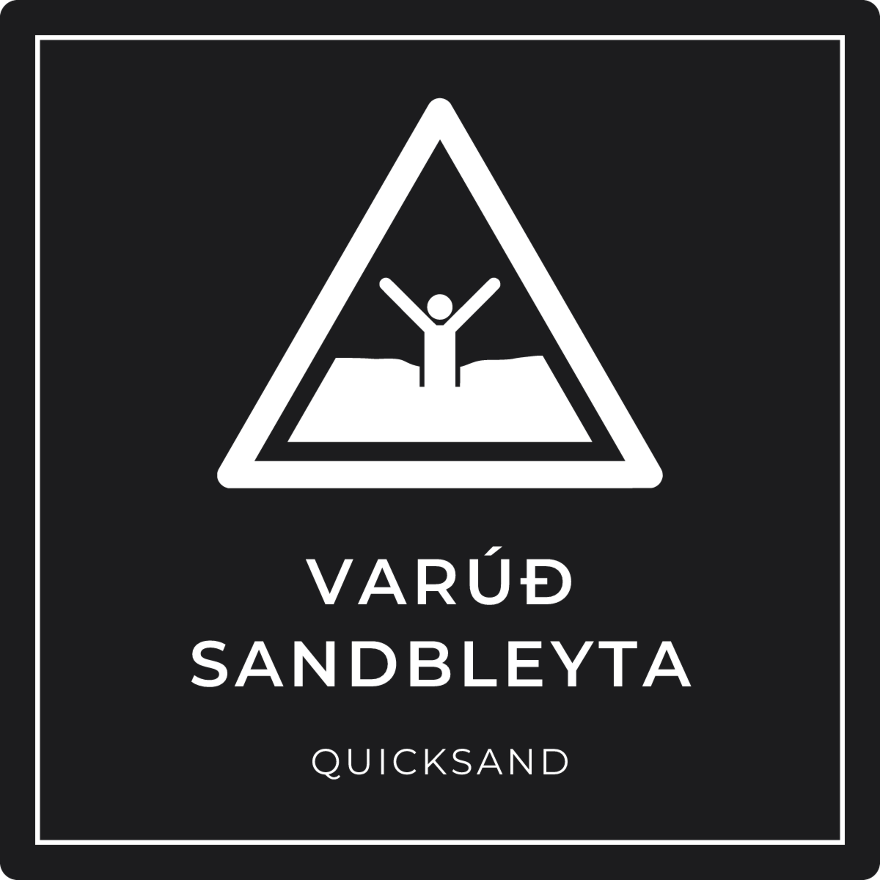 Varúð, sandbleyta - viðvörunarskilti, svart
