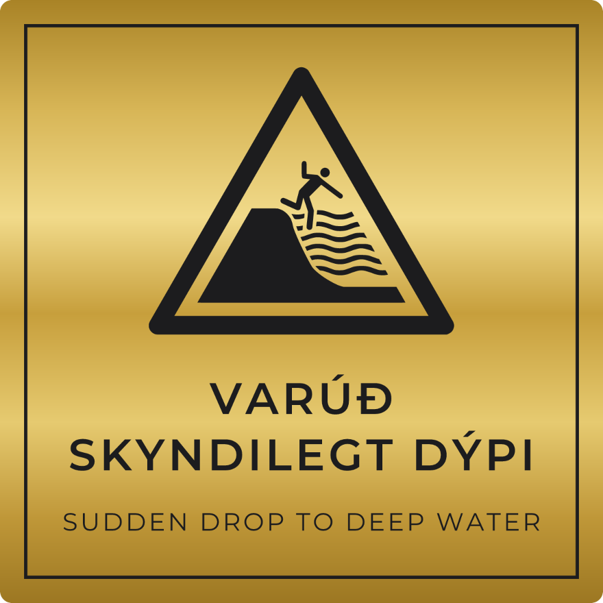 Varúð, skyndilegt dýpi - viðvörunarskilti, gull