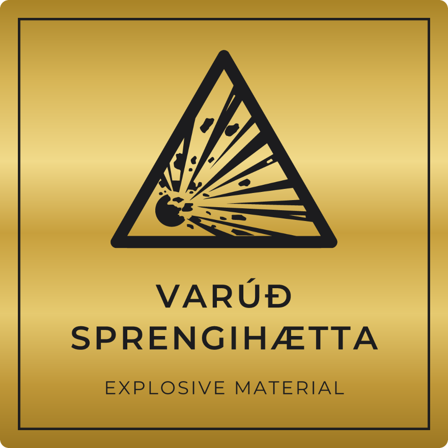 Varúð, sprengihætta - viðvörunarskilti, gull