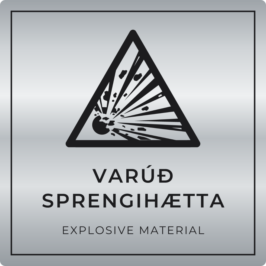 Varúð, sprengihætta - viðvörunarskilti, silfur