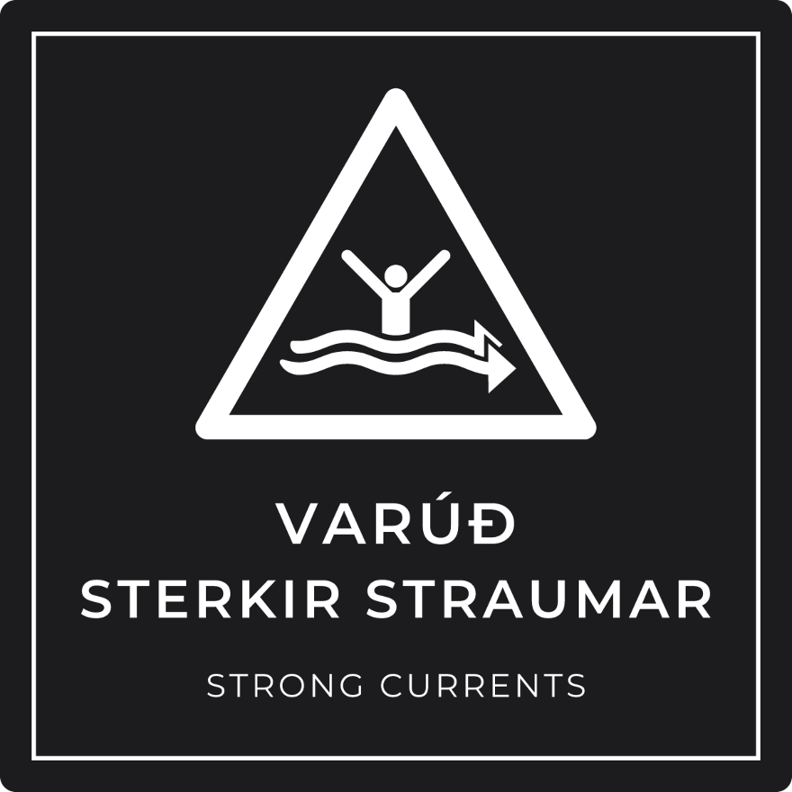 Varúð, sterkir straumar - viðvörunarskilti, svart