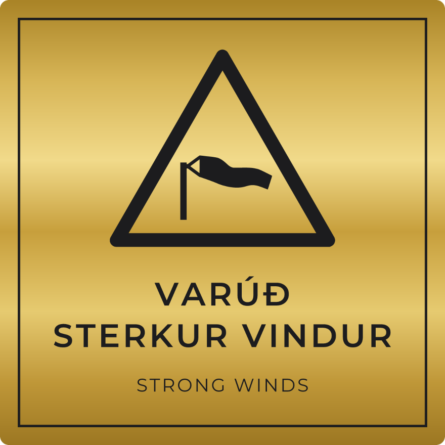 Varúð, sterkur vindur - viðvörunarskilti, gull