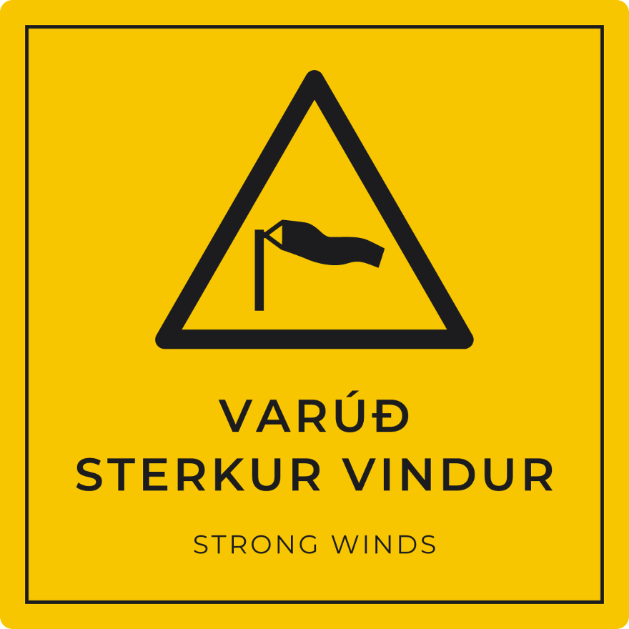 Varúð, sterkur vindur - viðvörunarskilti, gult