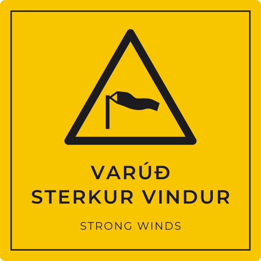 Varúð, sterkur vindur - viðvörunarskilti, gult