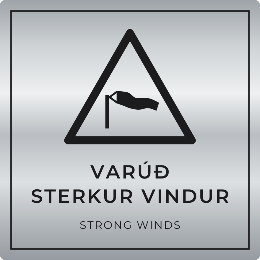 Varúð, sterkur vindur - viðvörunarskilti, silfur