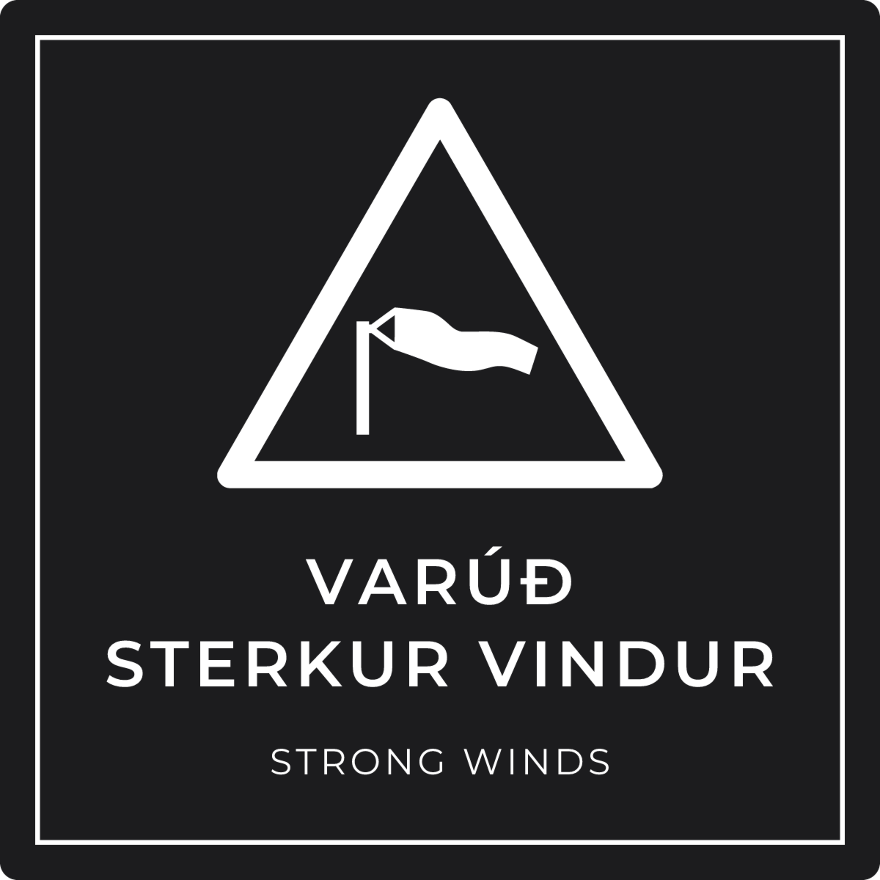 Varúð, sterkur vindur - viðvörunarskilti, svart