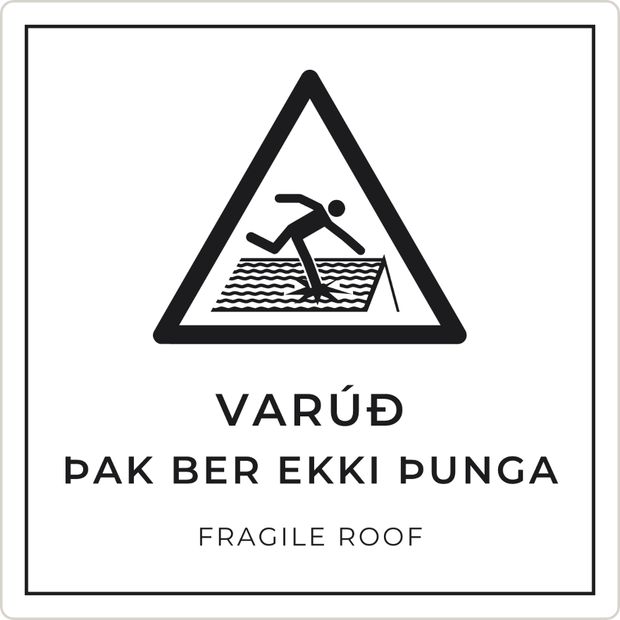 Varúð, þak ber ekki þunga - viðvörunarskilti, hvítt