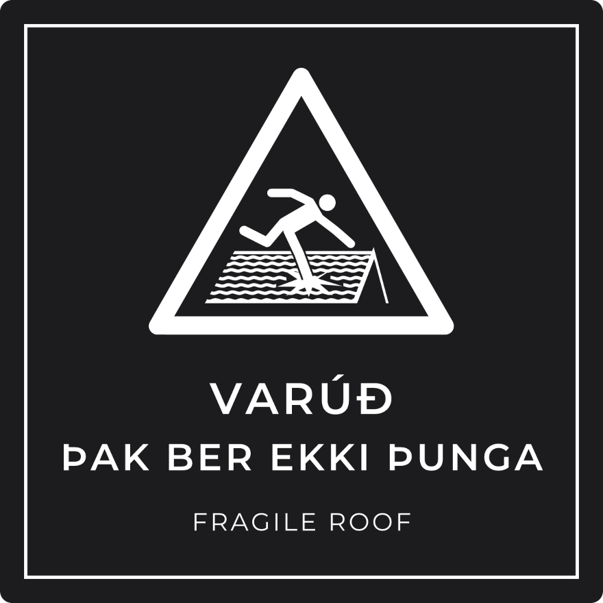 Varúð, þak ber ekki þunga - viðvörunarskilti, svart