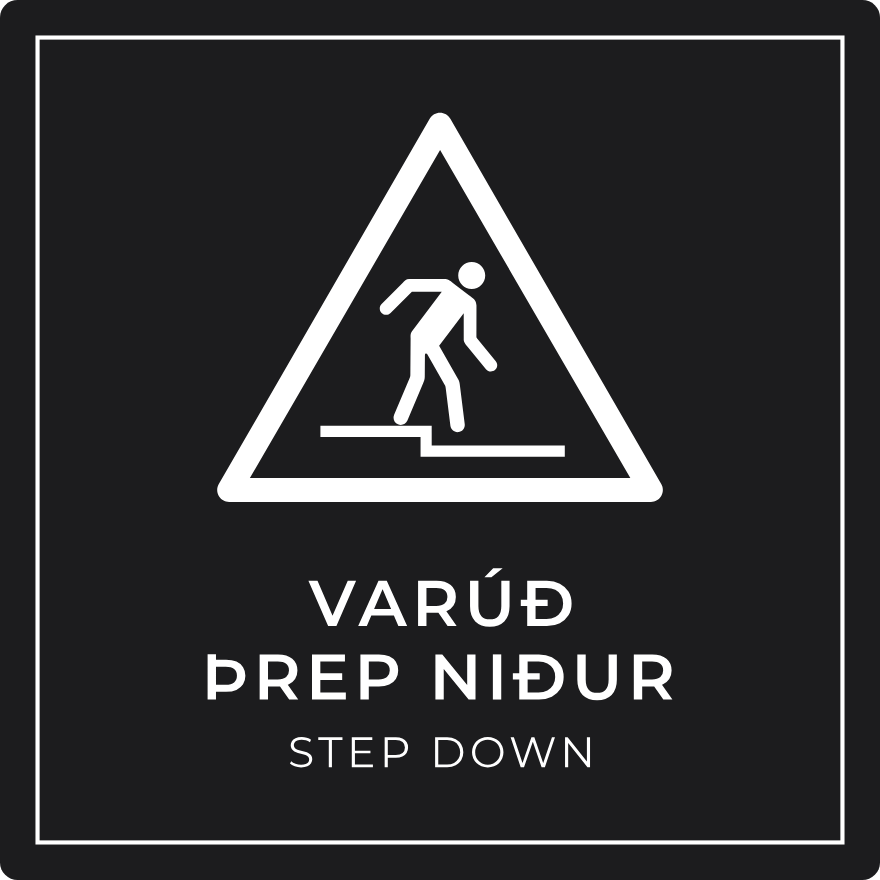 Varúð þrep niður - viðvörunarskilti, svart