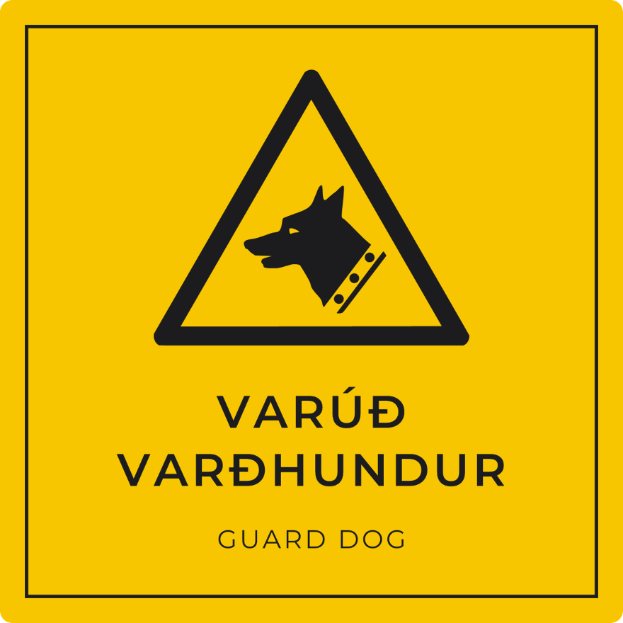 Varúð, varðhundur - viðvörunarskilti, gult