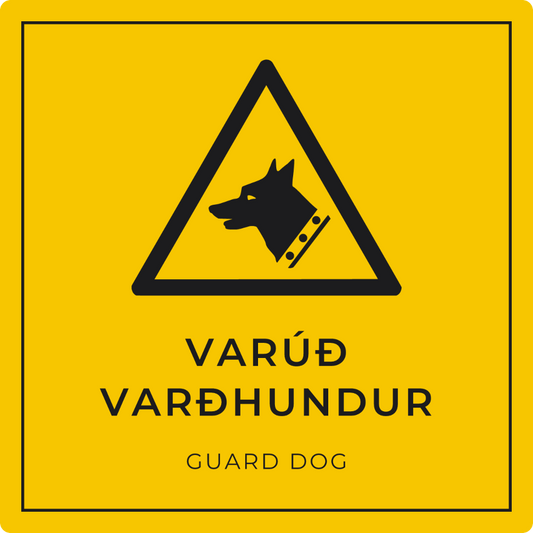 Varúð, varðhundur - viðvörunarskilti, gult