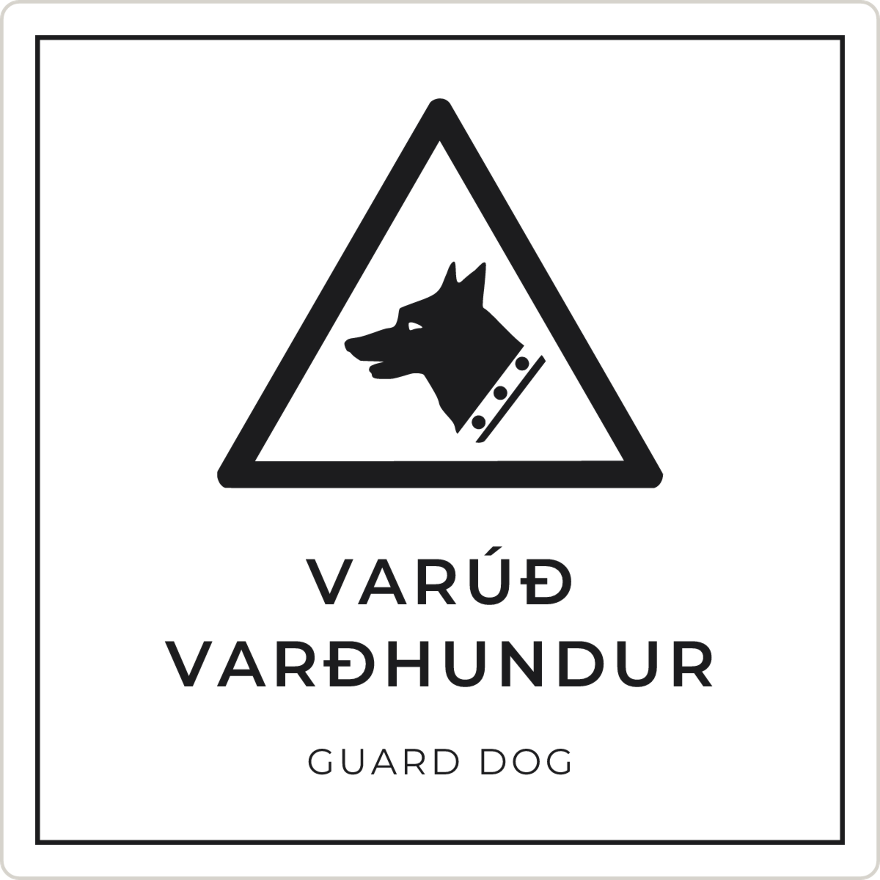 Varúð, varðhundur - viðvörunarskilti, hvítt