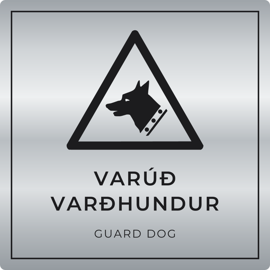 Varúð, varðhundur - viðvörunarskilti, silfur