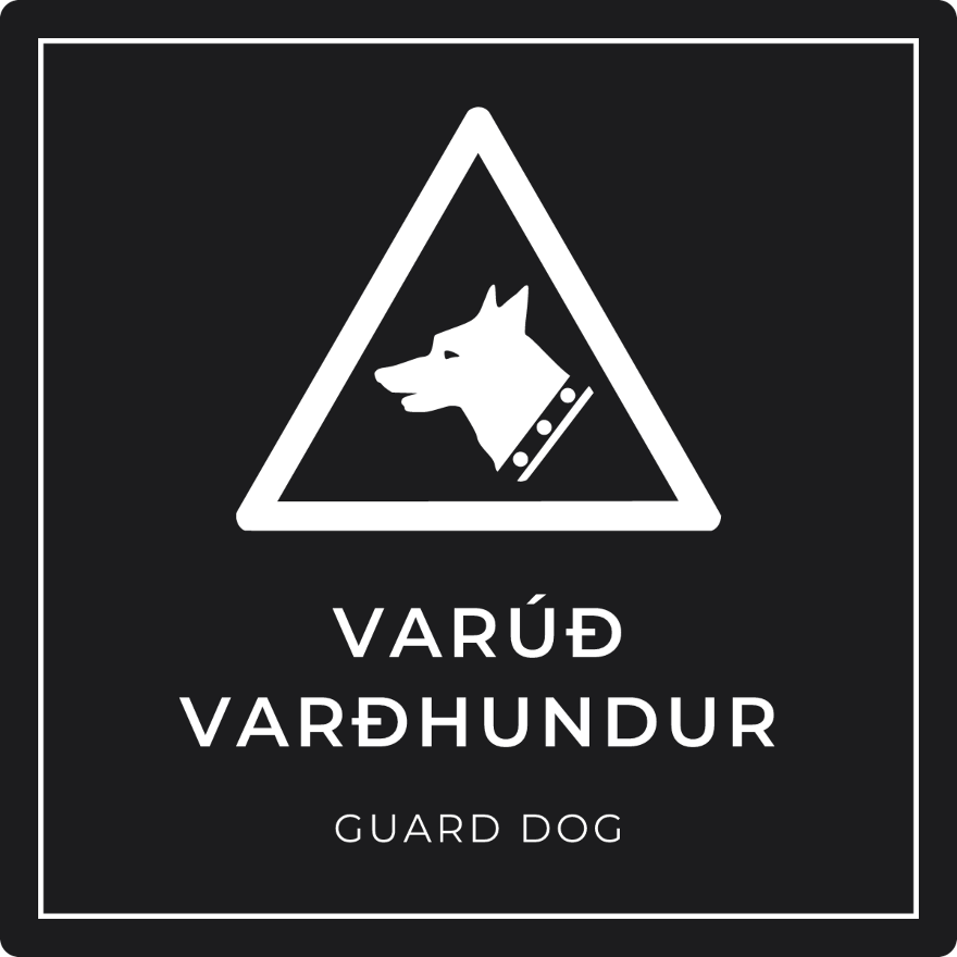 Varúð, varðhundur - viðvörunarskilti, svart