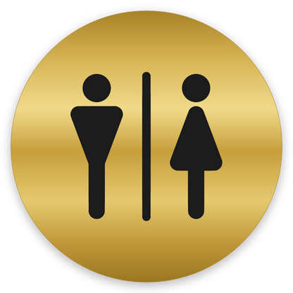 Karl og kona, hringlaga WC skilti, grafið, gyllt