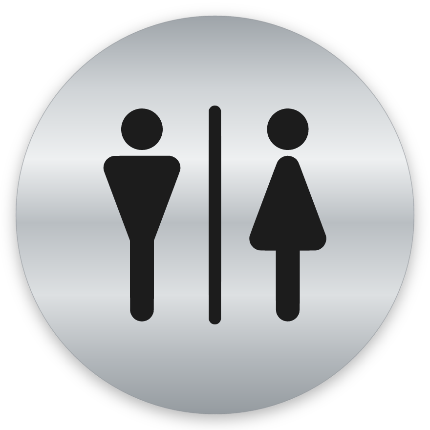 Karl og kona, hringlaga WC skilti, grafið, silfur