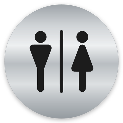 Karl og kona, hringlaga WC skilti, grafið, silfur
