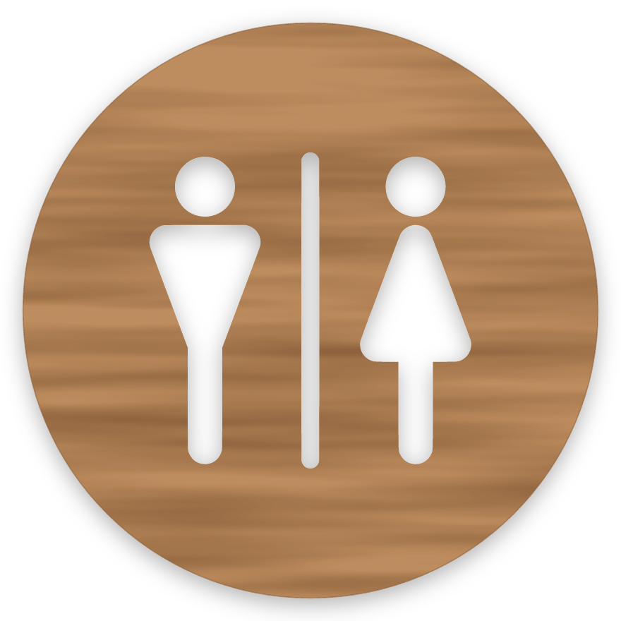 Karl og kona, hringlaga WC skilti, útskorið, hnota