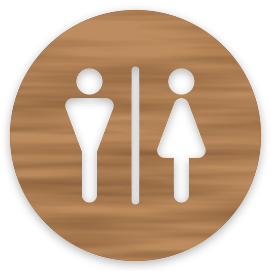 Karl og kona, hringlaga WC skilti, útskorið, hnota