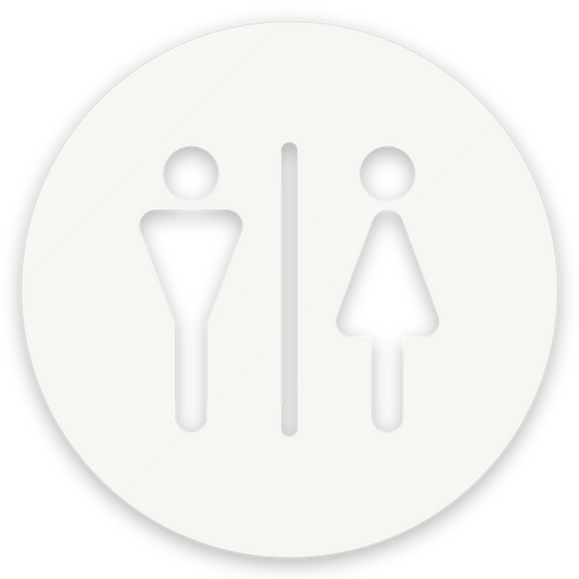 Karl og kona, hringlaga WC skilti, útskorið, hvítt glans